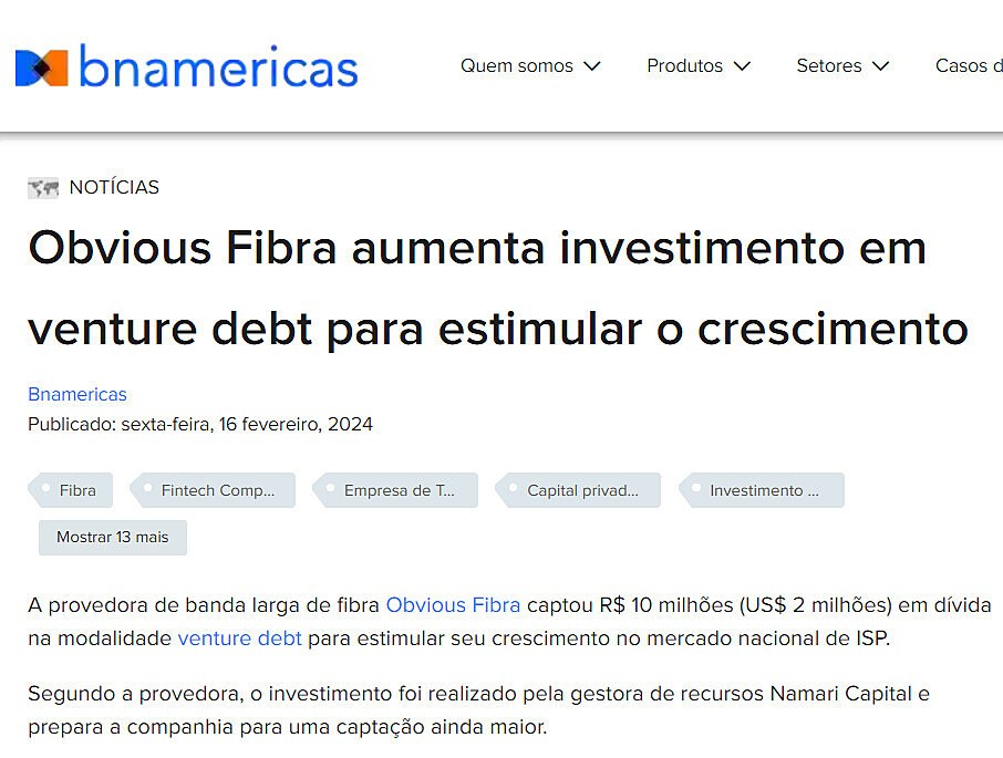 Obvious Fibra aumenta investimento em venture debt para estimular o crescimento